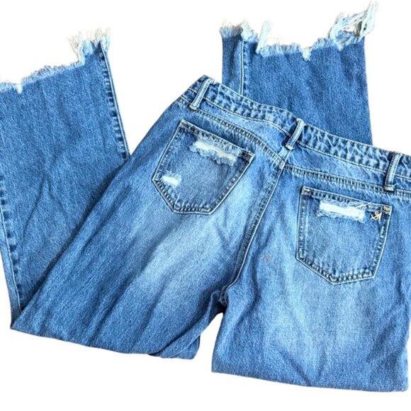 Special A Wide Leg Frayed Hem Blue Cropped Jeans - Picture 3 of 3